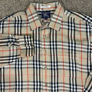 VTG Burberry Mens XL Iconic Nova Check Jacquard Dress Shirt Button Up Made in US